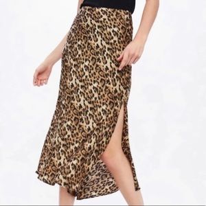 Zara Satin Cheetah Print Midi Skirt Size M